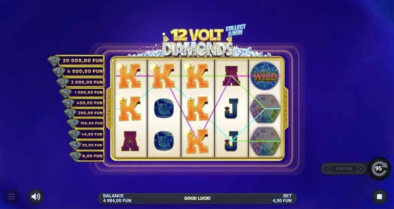 12 Volt Diamonds – hovedskærm med 5x4 gitter